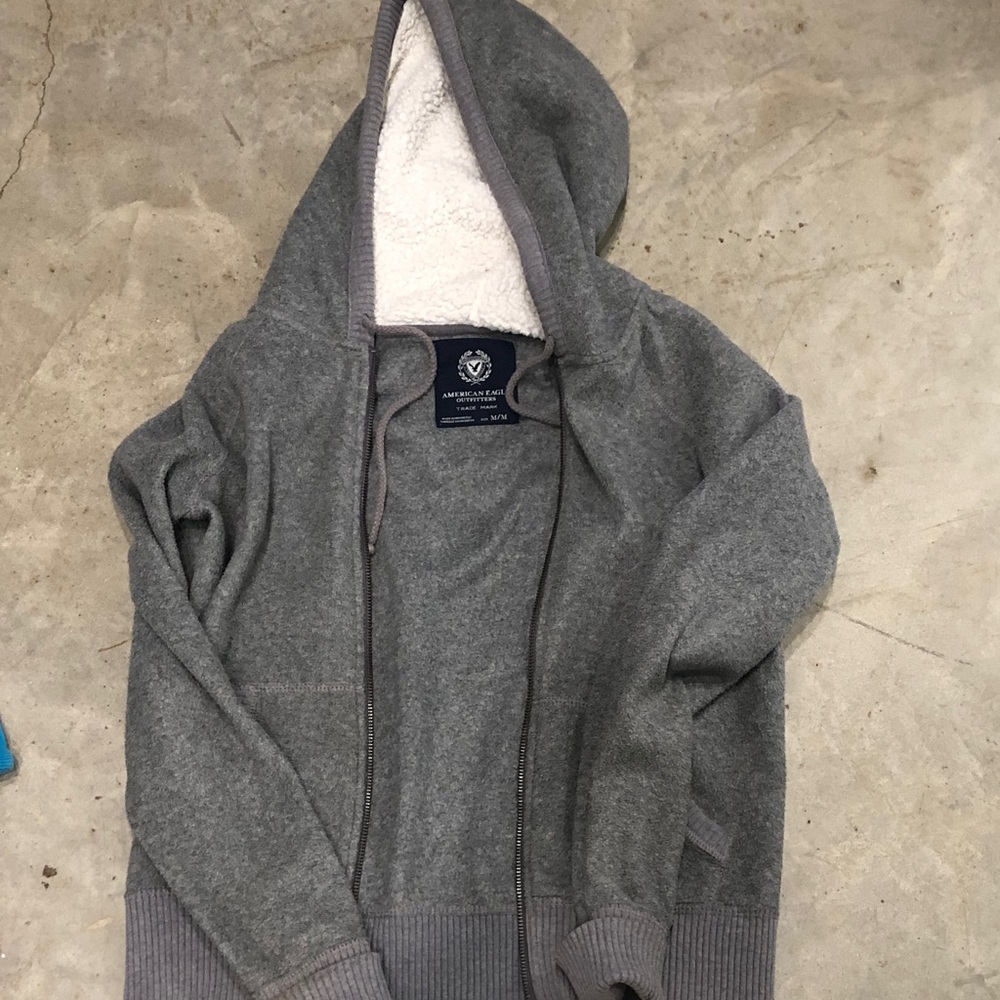 American Eagle Gray Hooded Zip-Up Jacket